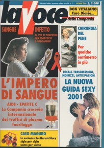 Dicembre 2000. La prima copertina dedicata dalla Voce al processo di Trento per il sangue infetto. 
