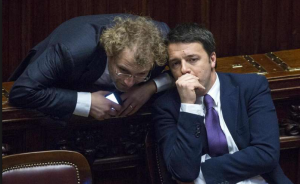 Luca Lotti e Matteo Renzi. In apertura Alfredo Romeo e, sullo sfondo, una seduta del Consiglio di Stato