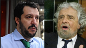 Matteo Salvini e, a destra, Beppe Grillo